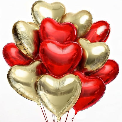 KatchOn Red and Gold Heart Balloons 18 Inch, Foil/Mylar | Helium Supported by KatchOn