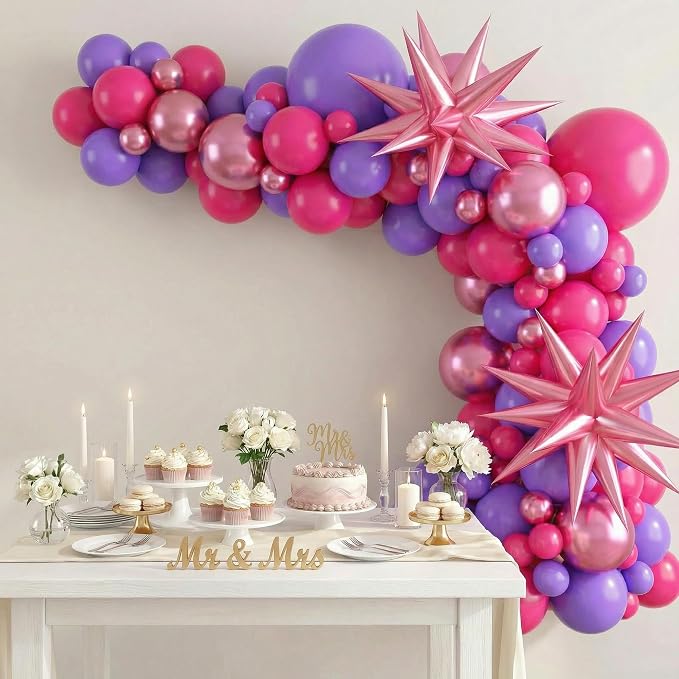 Hot Pink Purple Balloon Garland Kit, 104 Piece Mixed Size Latex Balloons - Image 2