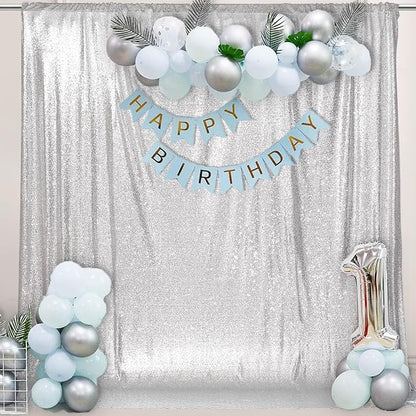 PartyDelight Silver Sequin Backdrop 6x6ft Sparkly Photo Curtain | 4 Inch Rod - Image 3