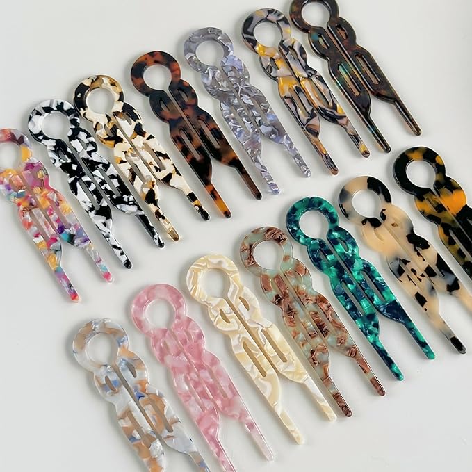 Prestige French Hair Pins, Acetate Leopard Print Hair Pin for Women,Suitable for All Hair Types (BlueBrown-D-3PCS)