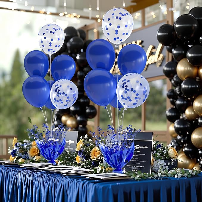 6 Set Royal Blue Table Balloons Foil Spray Centerpiece - Image 5