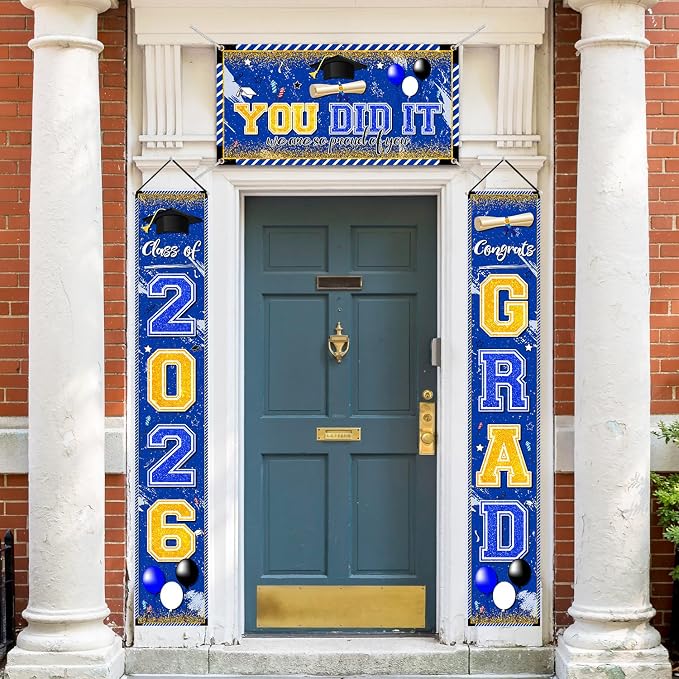 Blue and Gold Graduation Decorations Class of 2026 Graduation Banner Congrats - Image 2