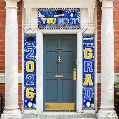 Blue and Gold Graduation Decorations Class of 2026 Graduation Banner Congrats - Image 2