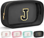 YOOLIFE Initial Travel Essentials Makeup Bag, Skin Care Clear Toiletry Bag Pouch Cosmetic Bag Case Large Makeup Bag Personalized Birthday Gifts for Women Birthday Gifts for Her Wife Black J