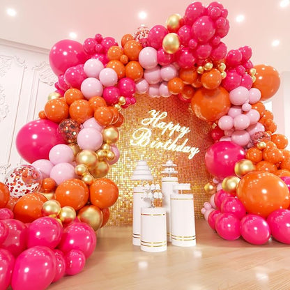 200Pcs Pink and Orange Gold Balloons Garland Arch Kit by Unknown