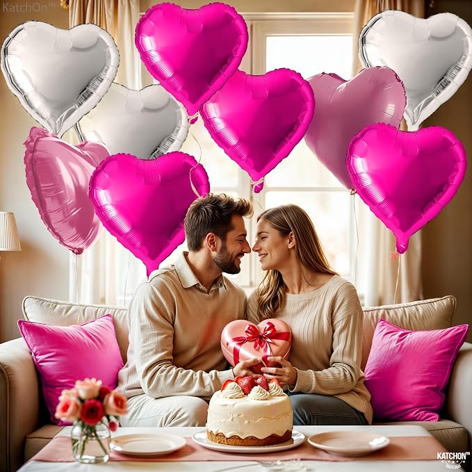 KatchOn Silver and Pink Heart Balloons 18 Inch, Galentines Balloons - Image 5