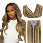 Lashey Seamless Clip in Hair Extensions Human Hair 24 Inch 110g 7pcs Balayage Ash Brown to Honey Blonde Long Straight Clip in Hair with PU Weft for Black Women