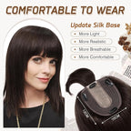 Rich Choices Real Human Hair Toppers for Women With Bang 100% Remy Human Hair Topper for Thinning Hair Clip in Silk Base Hair Topper 14 Inch #2 Dark Brown