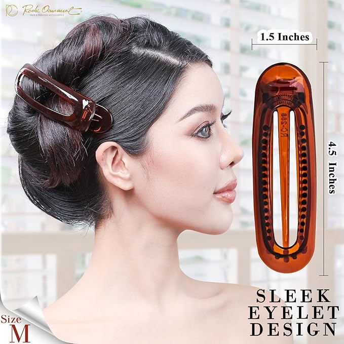 RC ROCHE 6 Pcs Flat Claw Hair Clips for Women Alligator French Barrette Long Thick Hair Duckbill Curved No Slip Grip Lay Flat Side Slide Firm Classic Styling, Medium Brown