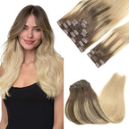 GOO GOO Clip in Hair Extensions Real Human Hair, Remy Human Hair Extensions Clip ins for Women, Natural Human Hair, 18inch 150g 9Pcs, 4/18 Balayage Chocolate Brown Highlighted Dirty Blonde