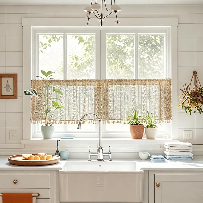 Sutuo Home Beige Boho Short Curtains by SutuoHome