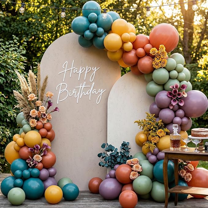 Boho Rainbow Balloons, 12inch Assorted Colors Balloon Slate Dusty Blue Mustard - Image 7