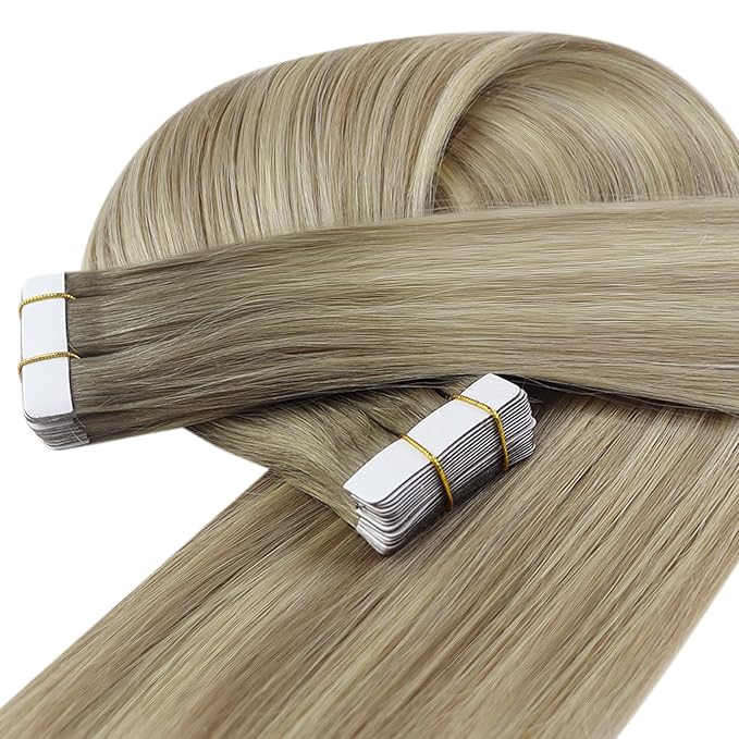 YoungSee Invisible Tape in Hair Extensions Ombre Blonde Tape in Hair Extensions Ash Blonde Ombre Platinum Blonde Tape-in Extension Real Human Hair 12 Inch 30g Balayage Tape-on Hair Extension 20pcs