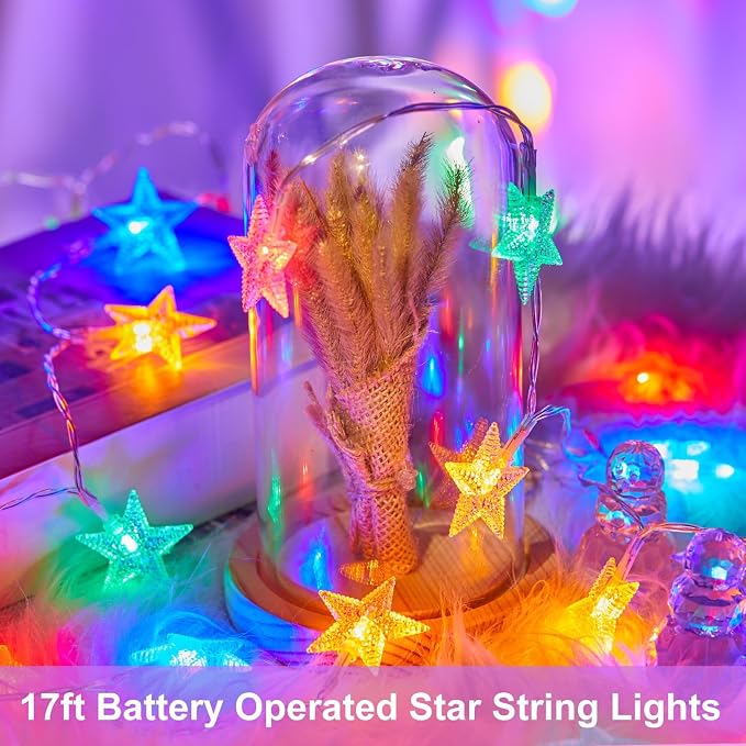 Minetom Star String Lights Battery Operated - 17 ft 50 LED Star Fairy String - Image 6