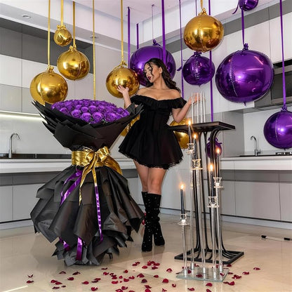 9 Pcs Purple Gold Round Foil Balloons Dark Purple Metallic Gold Chrome 4D Ball - Image 3