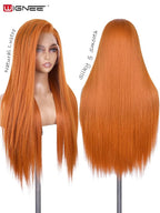 WIGNEE 13x6 Synthetic Lace Front Wig Pre-Plucked Synthetic Glueless Straight Wig 28" Voluminous Ginger Lace Front Wigs with Kanekalon Futura Hair