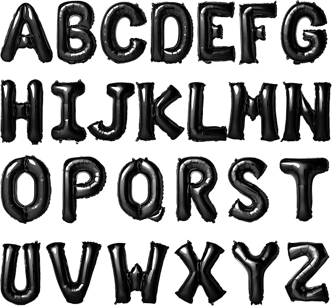 16 Inch Black Letter Balloons Mylar Foil Alphabet Letter A-Z Balloons Set by LIOZEOKUN