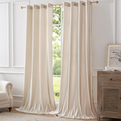 BULBUL Cream Curtains 120 inch Length- Set of 2 Living Room Ivory Velvet - Image 7