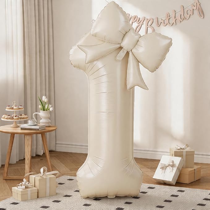 40 Inch Cream Number 1 with Bow Balloon by KYGNE
