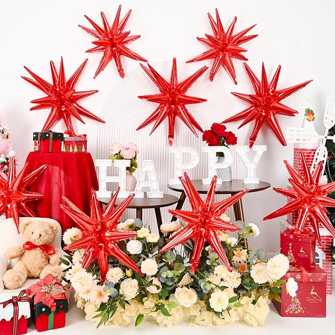 9Pcs Red Star Balloons, Large Explosion Star Foil Balloons, Metallic Red Mylar - Image 4