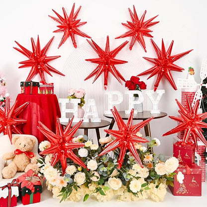 9Pcs Red Star Balloons, Large Explosion Star Foil Balloons, Metallic Red Mylar - Image 4