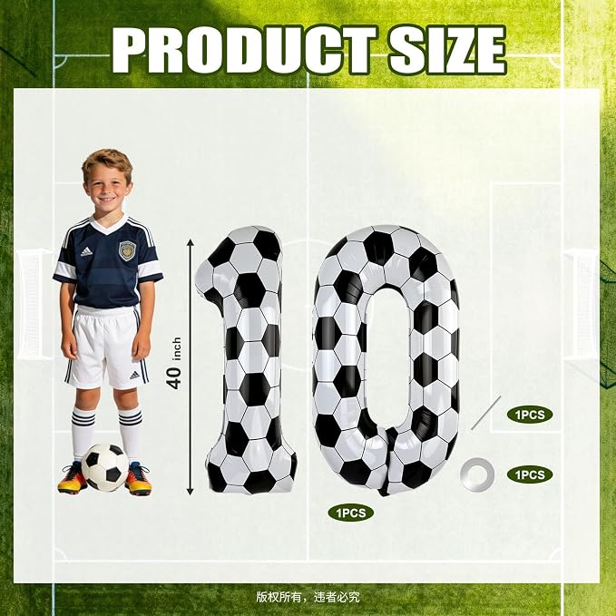 40 Inch Soccer Number 10 Foil Balloon, Soccer Birthday Party Decorations | - Image 2