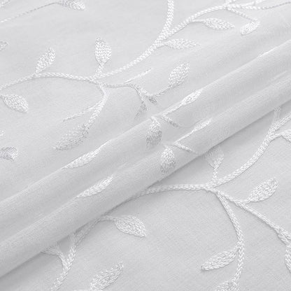 White Sheer Curtains Leaf Embroidery Linen 96 Inches Long | Light Filtering - Image 4