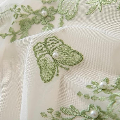 White Sheer Voile Curtains Green Embossed Butterflies 72 Inches | Light - Image 7