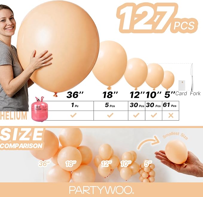 PartyWoo Nude Balloons 127pcs Apricot Boho Fall Color 36 18 12 10 5 Inch | 36 - Image 6