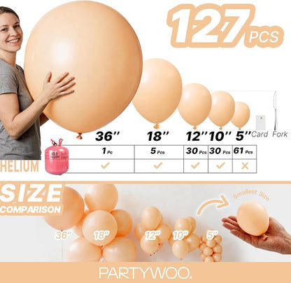 PartyWoo Nude Balloons 127pcs Apricot Boho Fall Color 36 18 12 10 5 Inch | 36 - Image 6