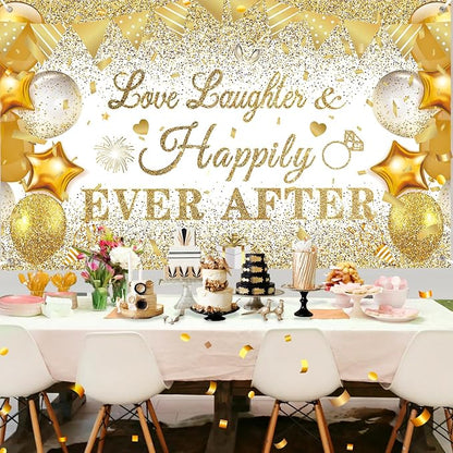 White Gold Bridal Shower Decorations Love Laughter and Happily Ever After - Image 4