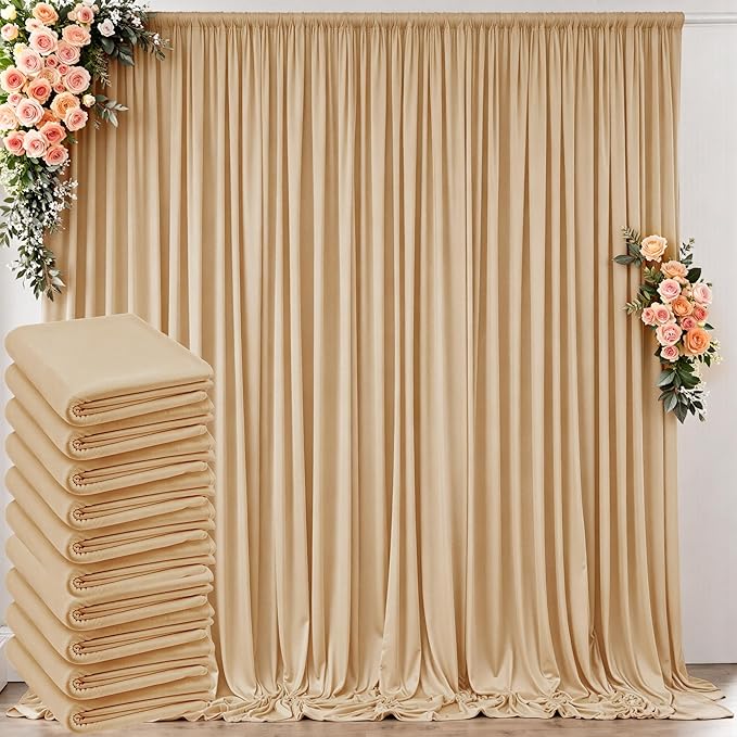 50 ft x 10 ft Wrinkle Free Champagne Backdrop Curtain by Outpain