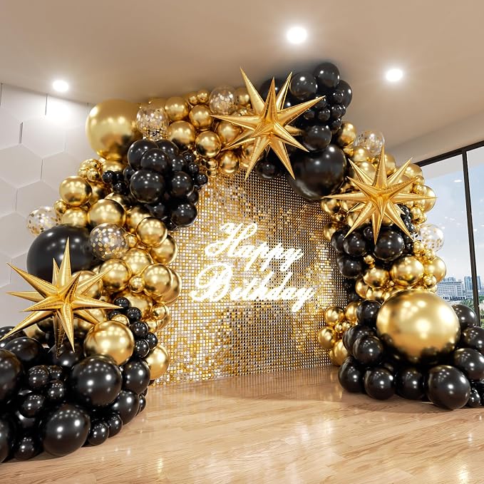 Black and Gold Balloon Arch Kit by ADOINBY