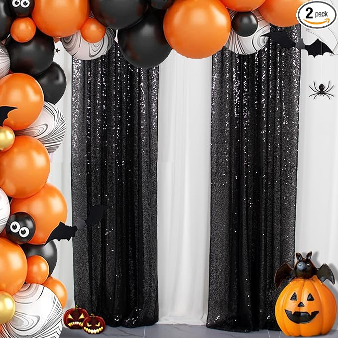 ShinyBeauty Sequin Curtains 2 Panels Black 2FTx8FT Sequin Photo Backdrop Black by ShinyBeauty