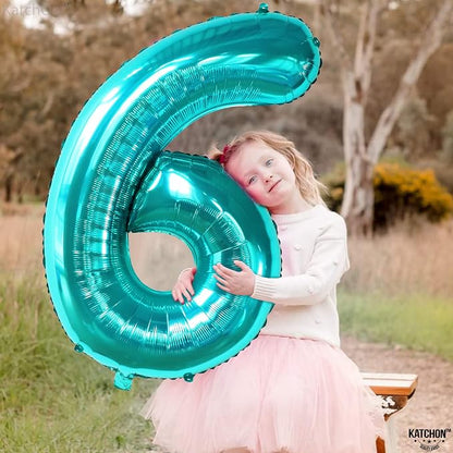 KatchOn, Giant Teal Blue Number 6 Balloon - Image 7