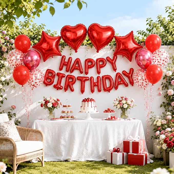 29PC Red Happy Birthday Balloon Banner, 16 Inch 3D Aluminum Letter Banner Sign - Image 5