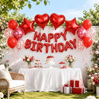 29PC Red Happy Birthday Balloon Banner, 16 Inch 3D Aluminum Letter Banner Sign - Image 5