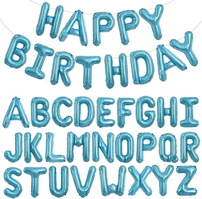 TONIFUL 65 Pcs 16 Inch Light Blue Happy Birthday Balloons and 2 Sets A-Z Foil by TONIFUL