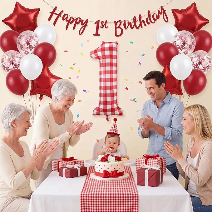 Jenaai 40 Inch Gingham 1st Balloon Large Number 1 Plaid Balloons - Image 6