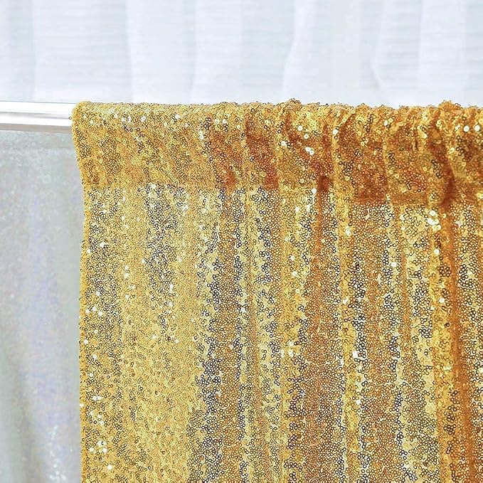 Poise3EHome Gold Sequin Backdrop Curtains, 4 Panels 2FTx8FT Glitter Background - Image 5
