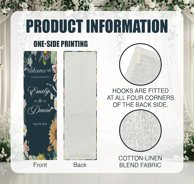 Personalized Fabric Wedding Welcome Sign, Cotton Linen Banner - Image 5