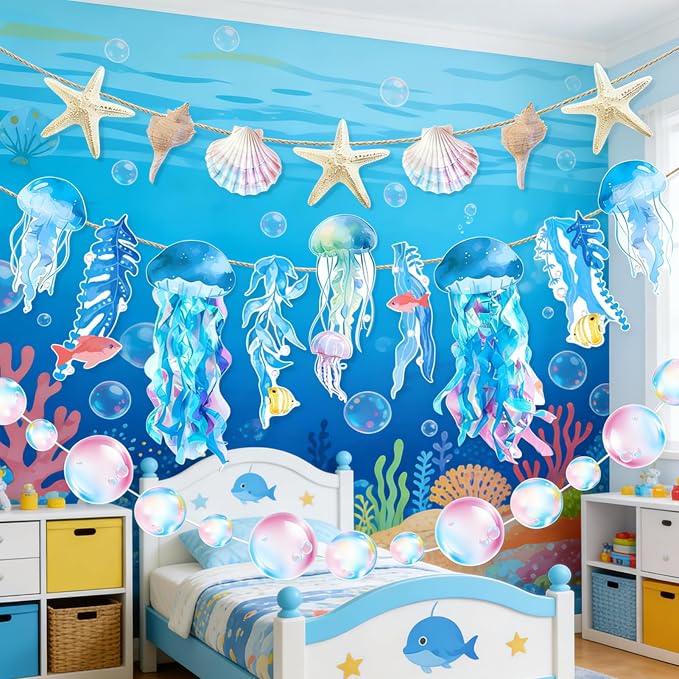 SUNBEAUTY Starfish Seashell Banner Under The Sea Party Decoration Jellyfish - Image 6