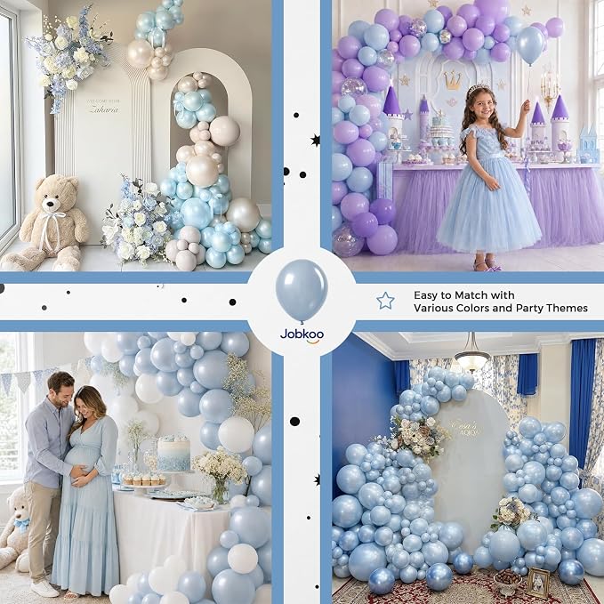 Jobkoo Pearl Dusty Blue Balloons, 12 Inch Slate Fog Pale Muted Blue Balloon | - Image 6