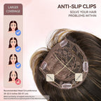 LEEONS Hair Toppers for Women with Bangs Short Bob Synthetic Pieces for Thinning Hair Side Part (Dark Brown with Highlights)