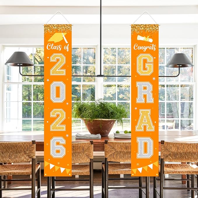 Graduation Decorations 2026 GRAD Banner Orange Porch Door Sign Welcome Banner - Image 6