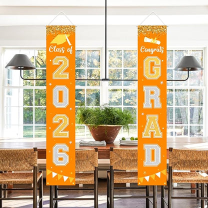 Graduation Decorations 2026 GRAD Banner Orange Porch Door Sign Welcome Banner - Image 6