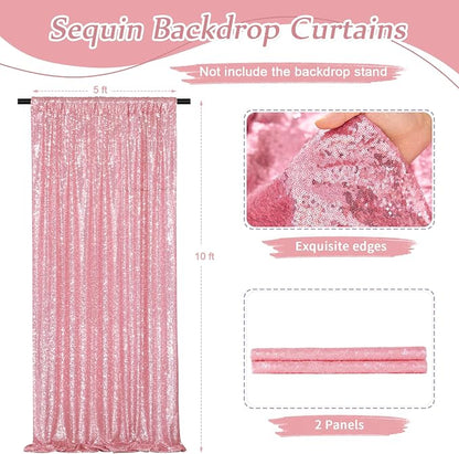 Blush Pink Sequin Backdrop 2 Pcs 5FTx10FT Glitter Party Backdrop Curtain - Image 3
