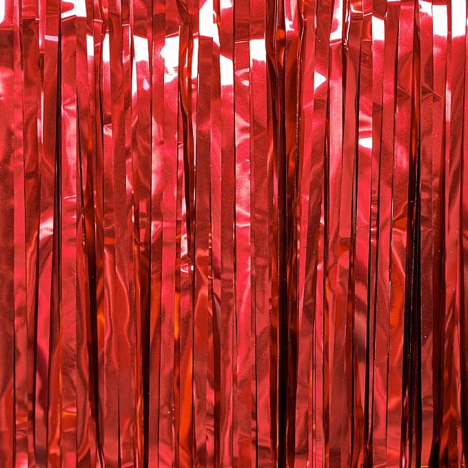 PartyWoo Red Tinsel Streamers 8.2FT 3pcs Fringe Curtain Backdrop | Red Tinsel - Image 2
