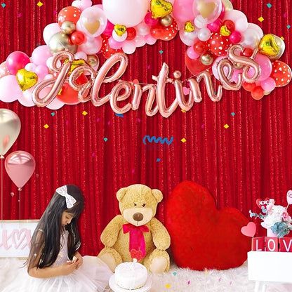 Red Sequin Backdrop Curtain 7ft x 7ft Background Drapes | Glitter Background - Image 3
