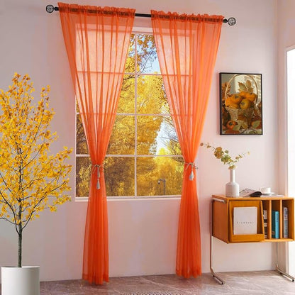 SpaceDresser Basic Rod Pocket Sheer Voile Window Curtain Panels Jaffa Orange 1 - Image 2